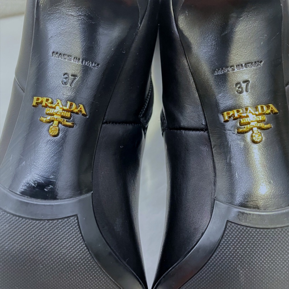 PRADA Luxury Leather Pointed Toe Knee High Heel Boots Size 37 Made in Italy - Picture 6 of 13